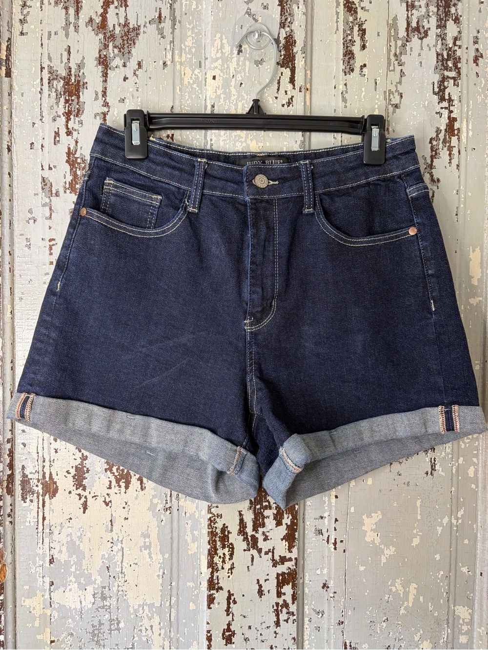 Judy Blue Dark Indigo Cuffed Denim Shorts- Size Large